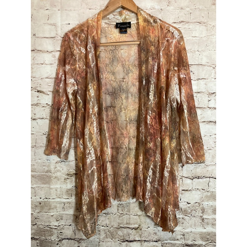 Frazzle‎ Top Womens Medium All Over Lace Open Front Rust Feminine Romantic Flowy